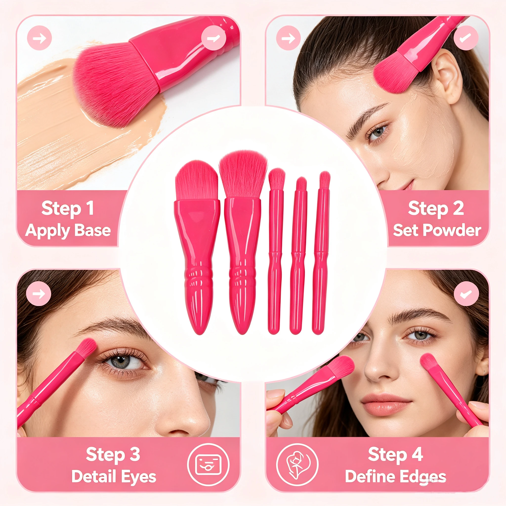 5-piece soft makeup brush set, face and eye brushes for loose powder, eyeshadow, and blush photo 2