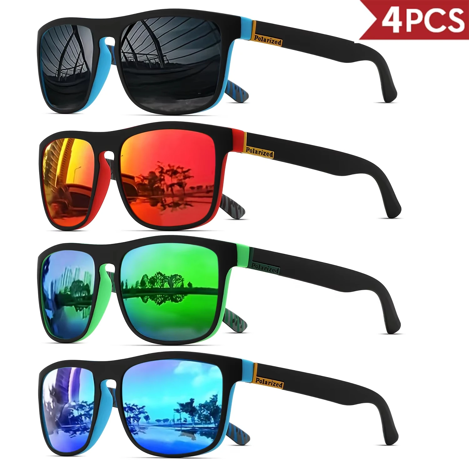1-4PCS Men Classical Square Polarized Sports Sunglasses Lightweight PC Frame UV400 for Driving Fishing Cycling Unisex Durability photo 2