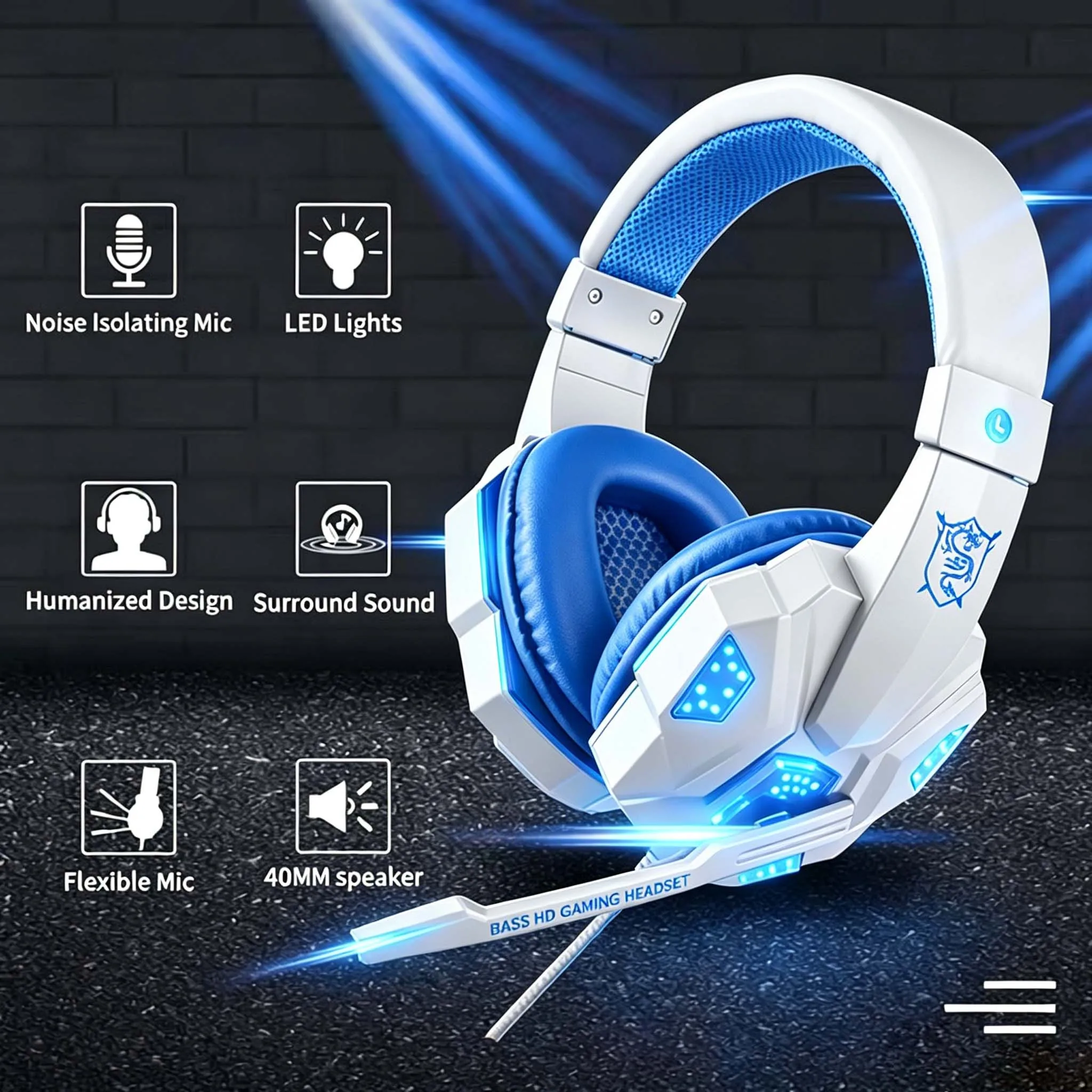 RGB LED Light Gaming Headsets With Mic Low Latency 3.5mm Wired Gaming Headphone For Computer PS4 PS5 Xbox Bass Stereo Earphones photo 2