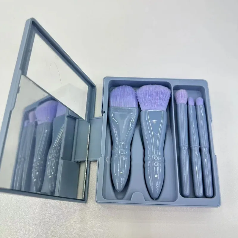 5 in 1 Makeup Brush Set with Window Mirror Box Portable Mini Size Eyeshadow Powder Brushes Kit photo 4