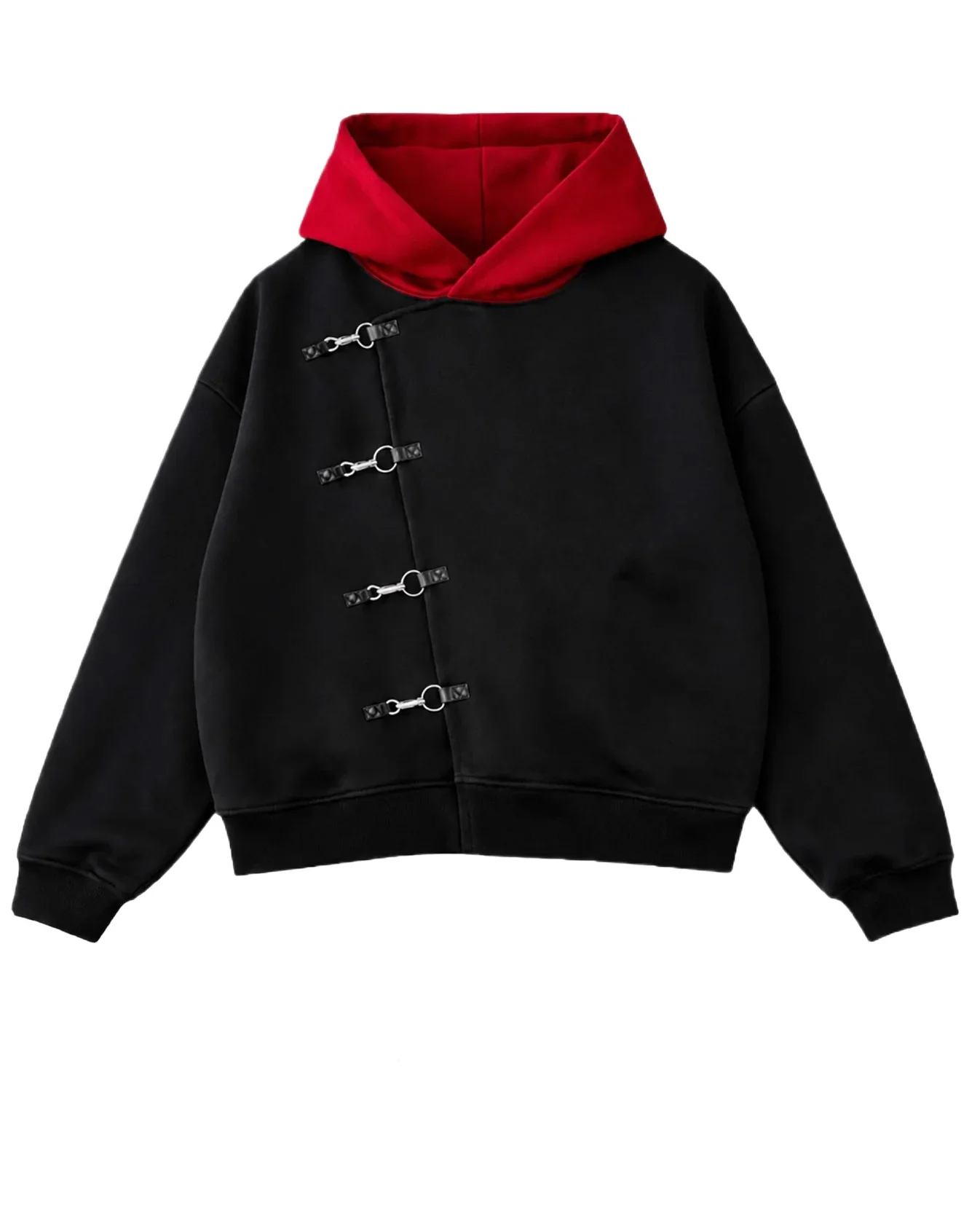 Y2K Red Itadori Hoodie Oversized Black Red Spliced Metal Button Casual Sweatshirt Trendy and Simple Men Women Streetwear Jacket photo 2