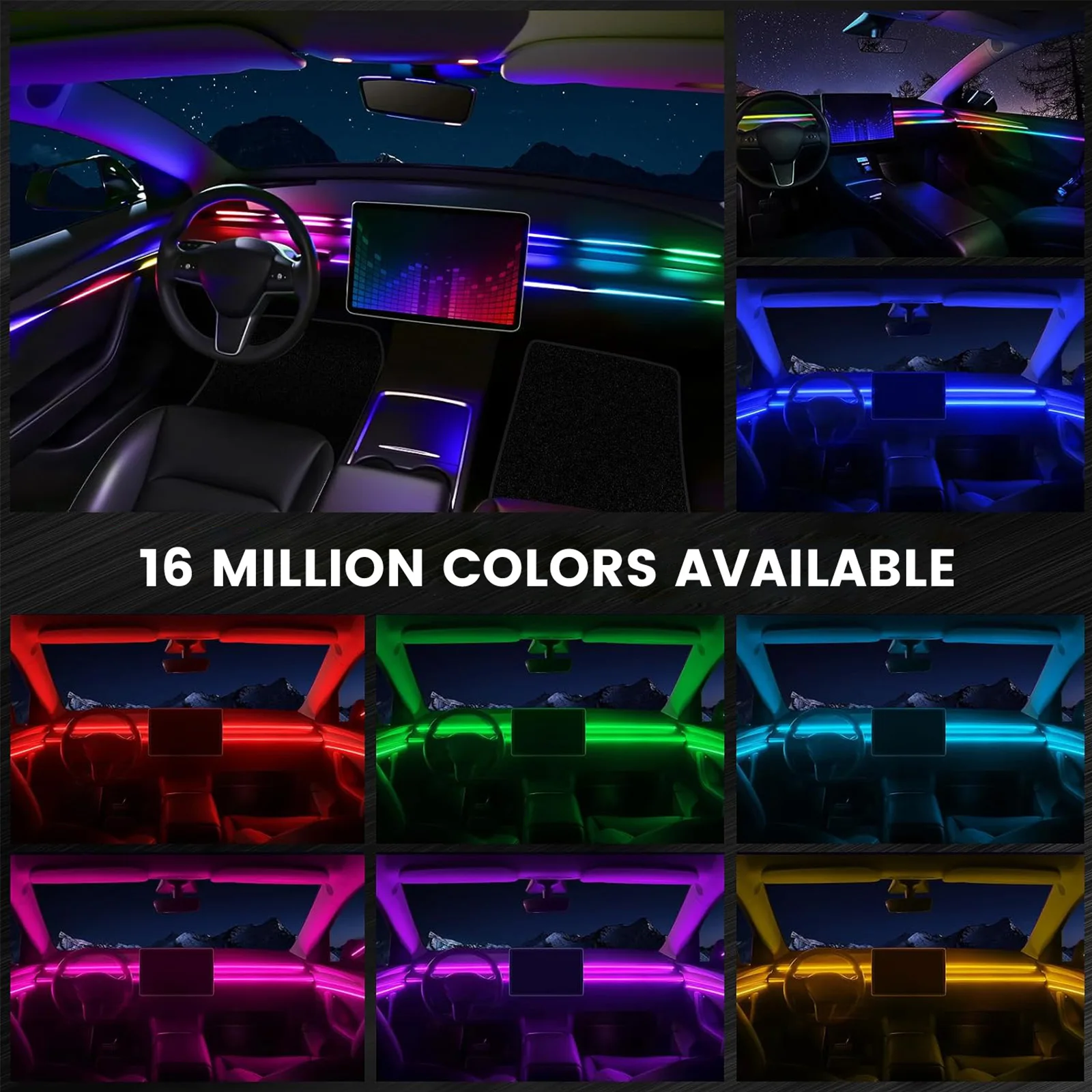 2/6 in 1 Car Interior LED Ambient Lighting Kit, USB Powered Flexible Neon Strip, APP Control RGB Sound Music Sync, Car Center Console Dashboard Atmosphere Lights photo 2