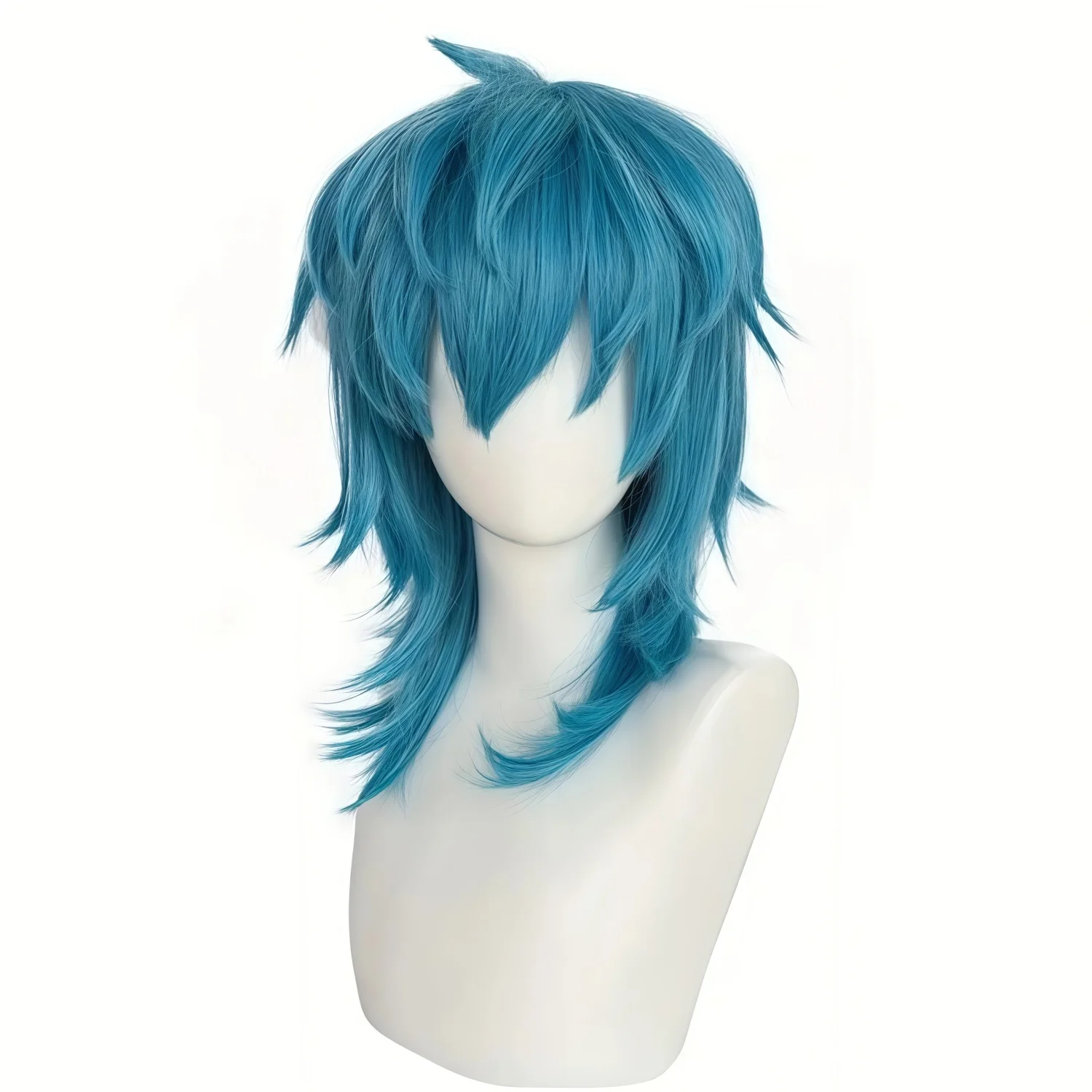 Artificial Medium-Length Straight Blue Salic Cosplay Hairstyle with Bangs Birthdays Role-Playing Synthetic Wig photo 5