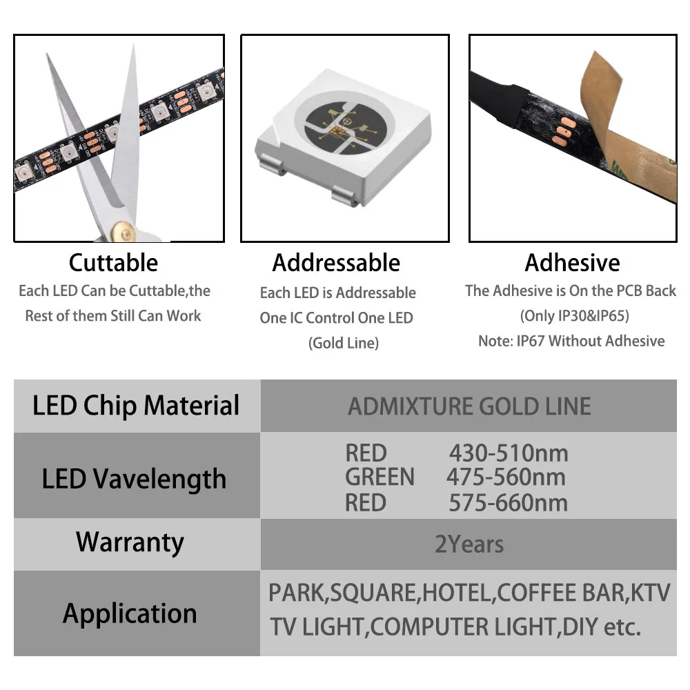 WS2812B WS2811 WS2813 WS2815 5050 RGB Smart LED Strip Lights WS2812 Individually Addressable IC 30/60/144Pixels/Leds/m Tape photo 2
