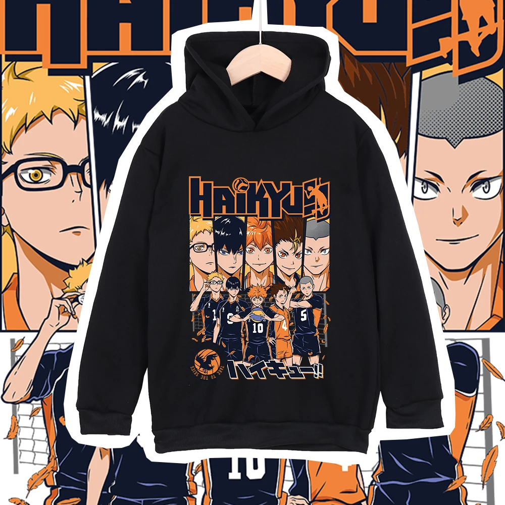 Haikyu Characters Print Kids Cotton Hoodie Anime Clothing Unisex Boys Girls Casual Sweatshirt for Children Cosplay Costume photo 4