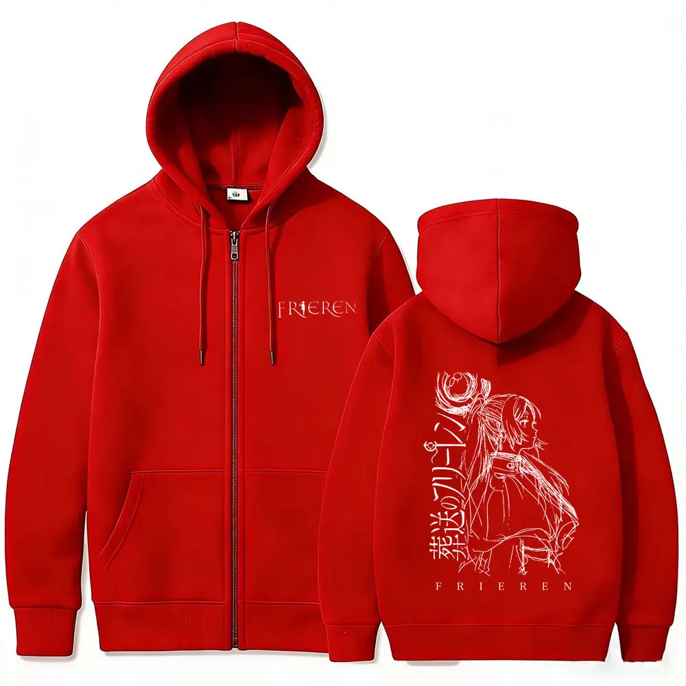 Anime Frieren Beyond Journey's End Print Zipper Hoodie Men Women Casual Oversized Zip Up Hoodies Male Manga Kawaii Humor Jacket photo 4