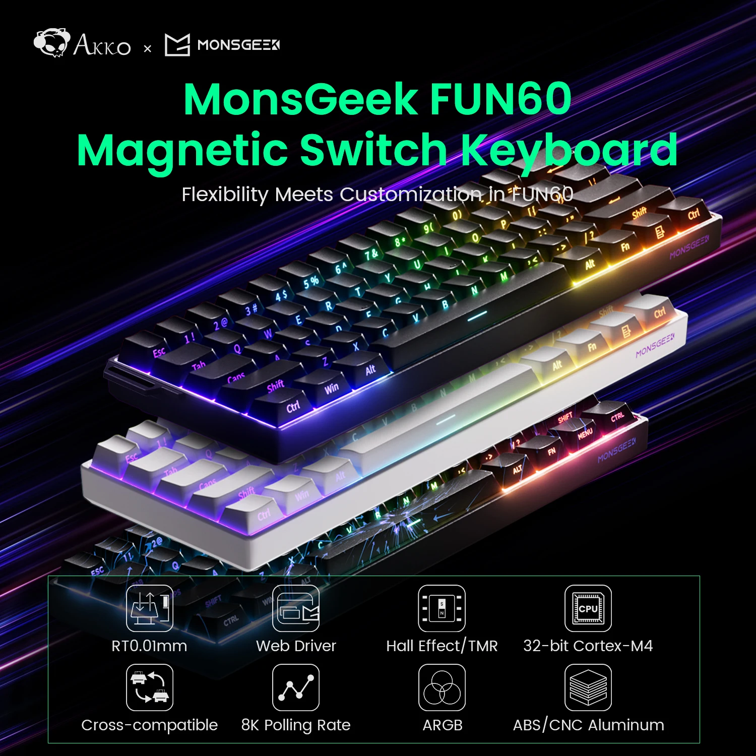 Akko MonsGeek FUN60 Mechanical Keyboard Magnetic Switch 60% Gaming Keyboards Rapid Trigger 0.01mm 8K ARGB HE/TMR Custom Keyboard photo 1