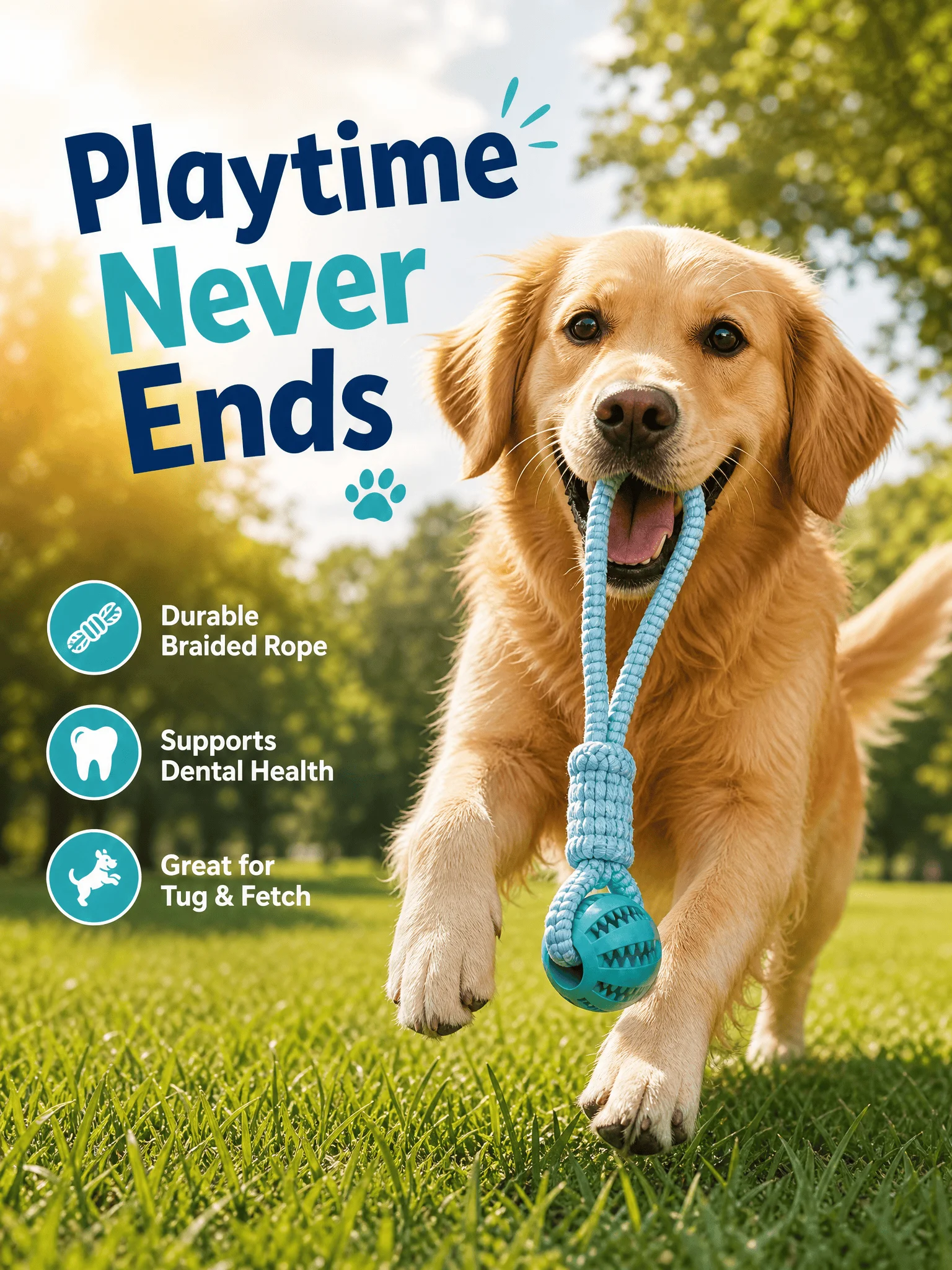 Braided Rope Dog Toy with Rubber Ball, Durable Pet Chew Toy for Teeth Cleaning, Interactive Tug Fetch Play Toy for Small Medium Dogs Puppy photo 8