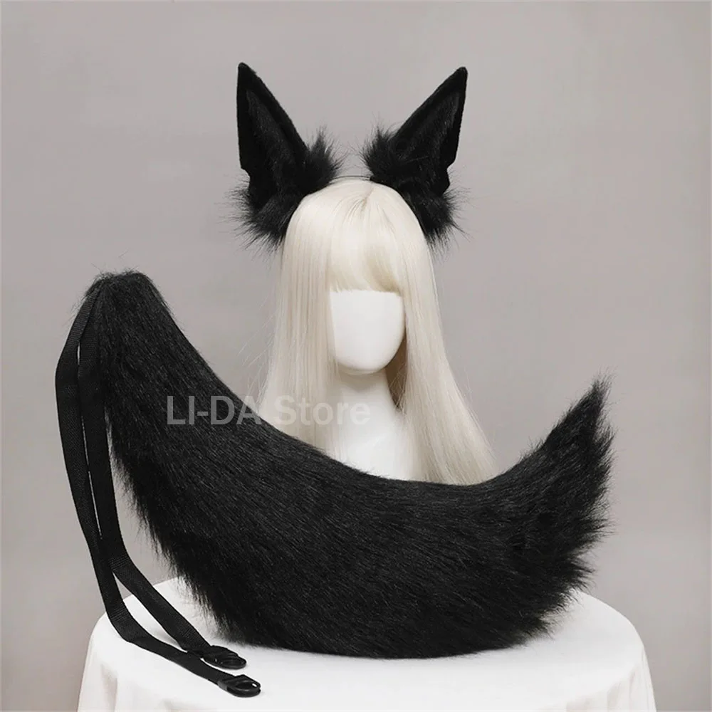Plush Animal Wolf Ears Headwear Tail Set Furry Jackal Ears Headdress Handmade Costume Anime Sexy Fox Tail Cosplay Accessories photo 4