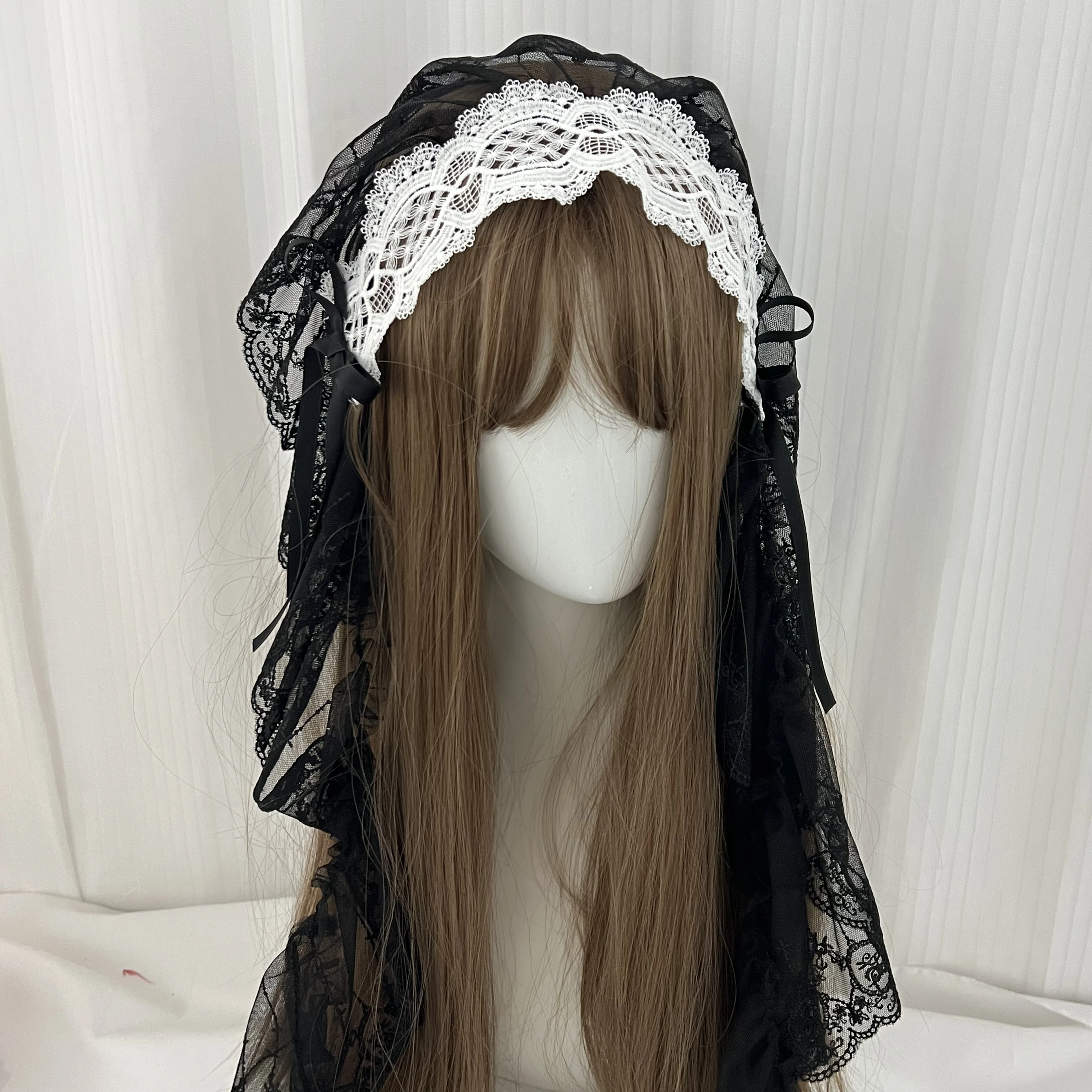 Gothic Harajuku Lolita Black and White Lace Headband Women's Veil Cosplay Headwear Female Sweet Halloween Hair Accessory photo 2