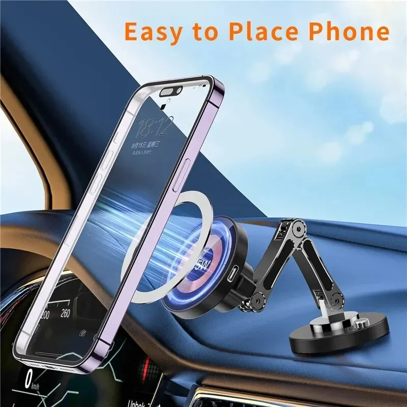 Magnetic Car Wireless Charger Stand Magnet Car Mount Fast Charging Station Phone Holder Bracket For Macsfae iPhone 15 14 13 12 photo 4