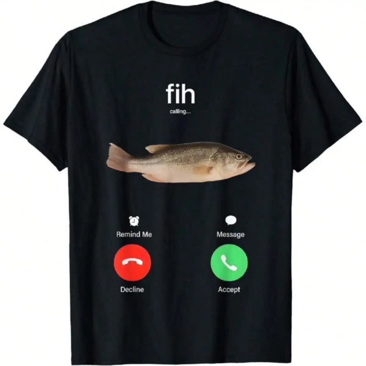 100% Cotton Fih Calling Remind Me Message Decline Accept Phone Call Fish Fit Casual Streetwear Men Gifts Flower Print Classic Crew Neck Short Sleeves Regular Fit Breathable Stylish Graphic T-Shirt photo 1