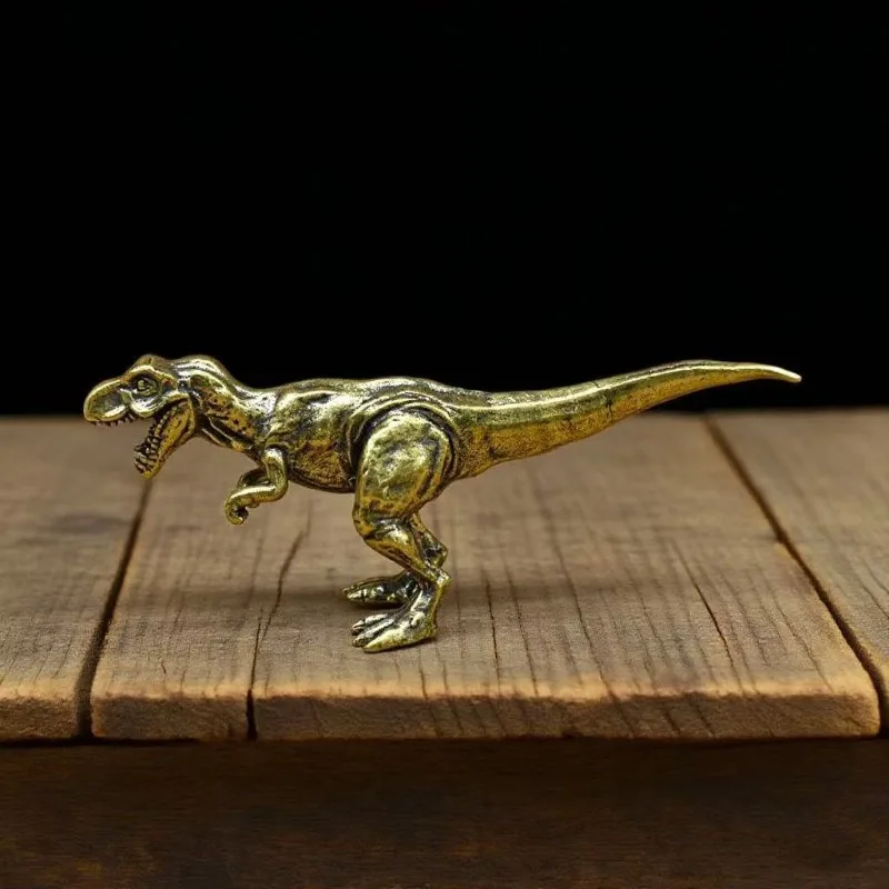 Brass T-Rex Dinosaur Figurine: Mini Metal Statue, Desktop Decor, Collectible Gift photo 1