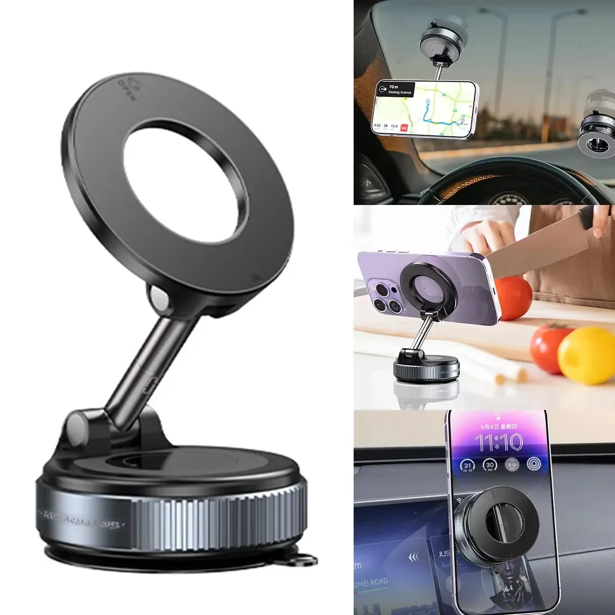 Car Phone Magnetic Stand Mechanical Vacuum Suction Cup Rotate 360° Magnetic Adsorption Bracket Navigation Universal Holder photo 3