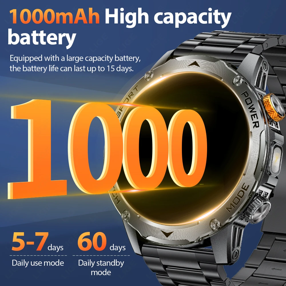 LIGE New Smart Watch Men 1000mAh Large Capacity Battery Outdoor Flashlight Bluetooth Call Waterproof Sport Fitness Smartwatch photo 3