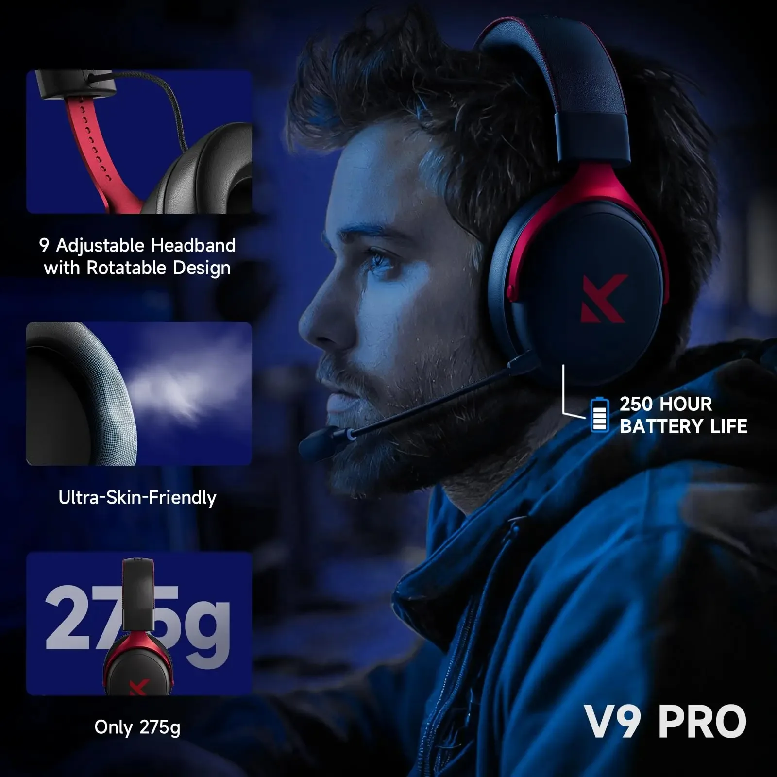MCHOSE V9 Pro Wireless Gaming Headset 7.1Surround Sound Headphones Noise Canceling Mic Low Latency Lightweight for PS5 PC SWITCH photo 2