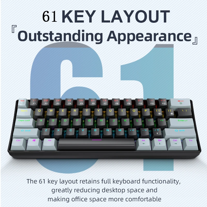 K61 60% Mechanical Keyboard Wired RGB, 61 Keys Mini Gaming Keyboard, Phantom RGB, Red/Blue Switch, Ergonomic, Portable for Gamer photo 4