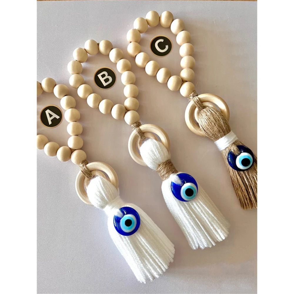 Wooden Guardian Amulet Tassel with Glass Evil Eye Bead Door-Knob Handle Hanging Modern Home Aesthetic Décor Home Decor Gift photo 4