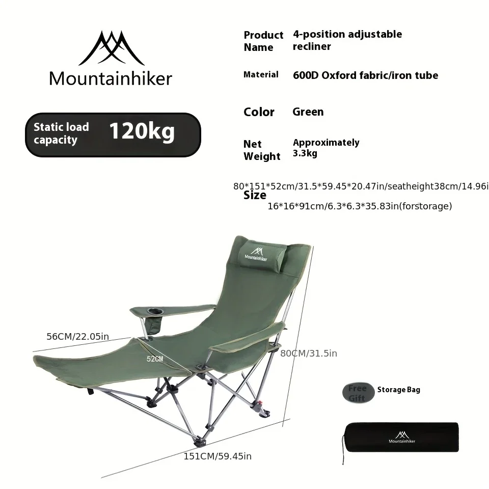 MOUNTAINHIKER 600D Oxford Cloth Folding Chair - Portable Outdoor Camping Chair and Beach Chair, 4 Adjustable Loungers photo 6