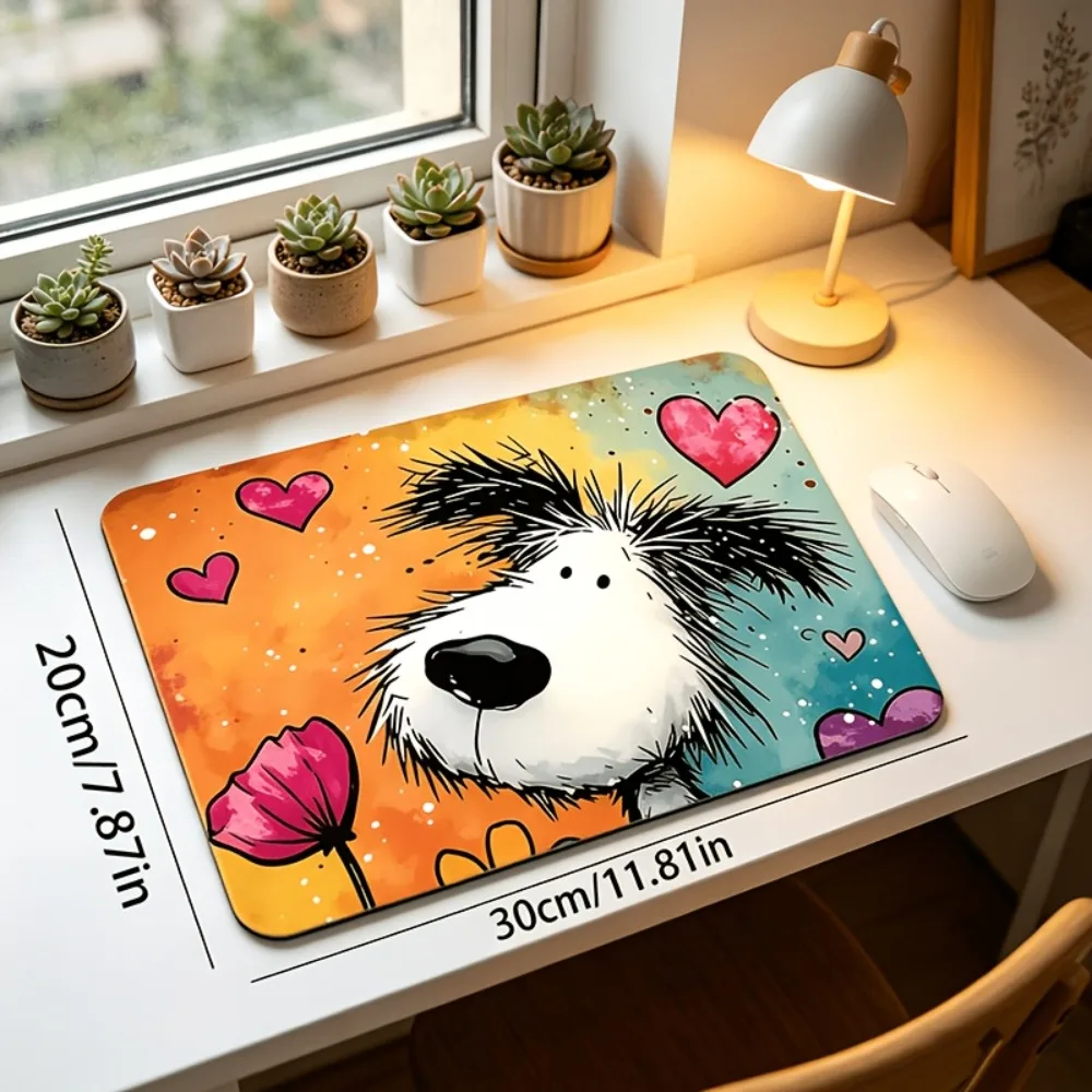 CIFBUY Small Gaming Mouse Pad Cartoon Dog Heart PC Keyboard Desk Mat Durable Non-Slip Rubber Base Home Office Laptop Computer De photo 4