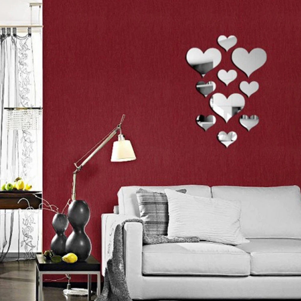 10Pcs/Set Durable Love Heart Stickers Wall Sticker Mirror Mural 3D Decal Simple DIY Decorative Removable Paster Home Decoration photo 6