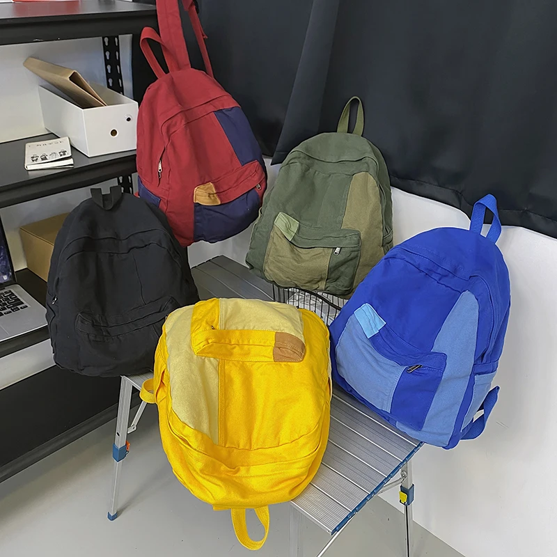 Fashion Panelled Women Backpack Canvas Kawaii Girl Travel Book Bags College Lady Laptop Backpacks Cute Travel Rucksack Schoolbag photo 2