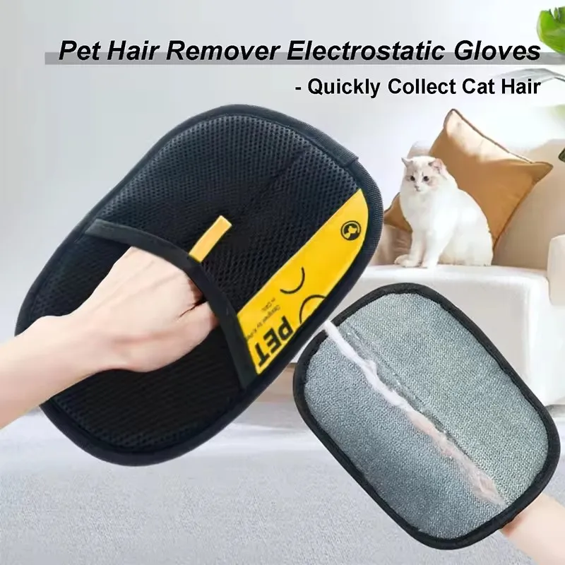 Pet Cats Hair Remover Gloves Electrostatic For Dogs Reusable Washable Grooming Glove With 2-In-1 Lint Roller Brush photo 4