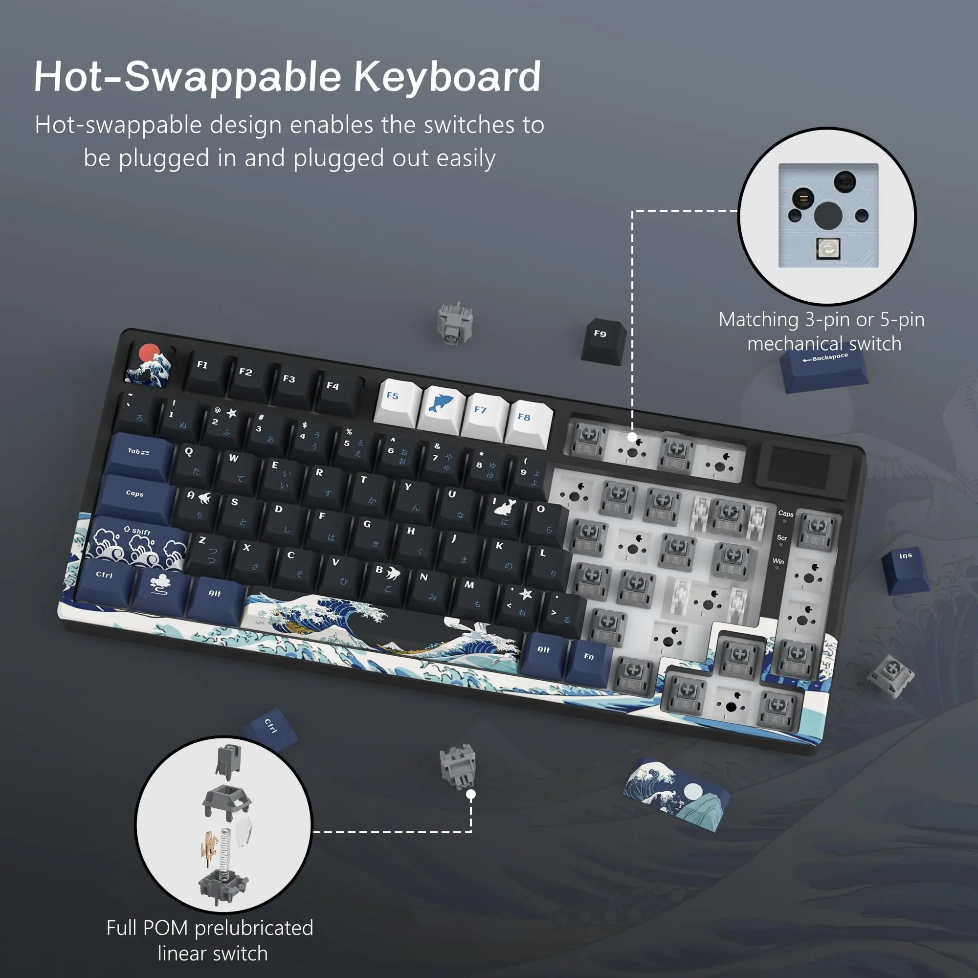 Wired Mechanical Gaming Keyboard with OLED Display Full Key Hot-Swappable Pudding RGB Backlit Keyboard for PC Computer Laptop photo 2