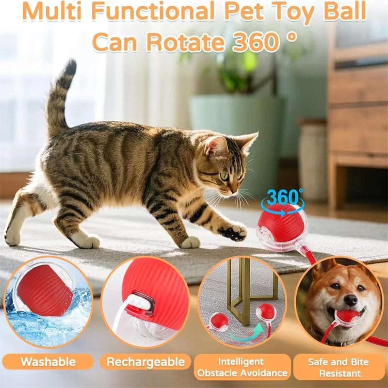 New Cat Interactive Ball Toy Automatic Rolling Ball Faux Tail Rechargeable Smart Pet Electric Toy Dog Cat Training Imitate Mouse photo 3