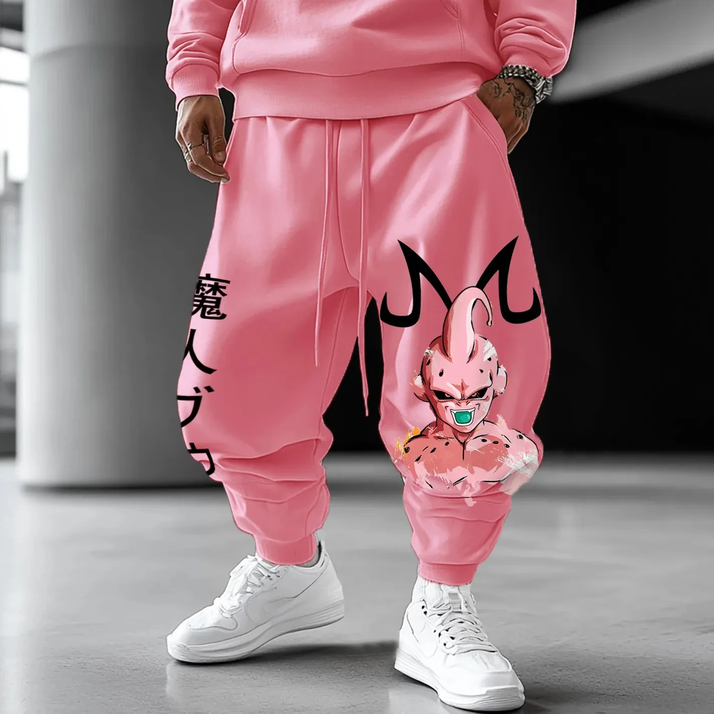 Majin Buu Hoodie Pants Set Anime Cotton Loose Fit Graphic Print Streetwear Casual Sweatshirt Joggers Japanese Cartoon Character photo 4