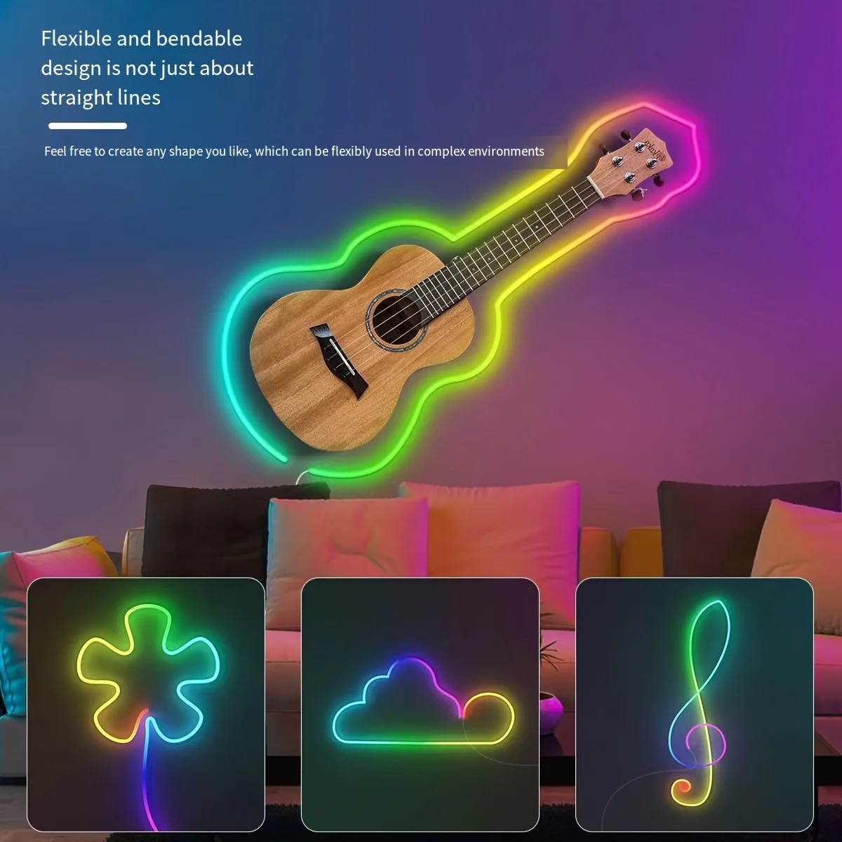 RGB Flexible LED Strip Lights USB Neon Rope Lights Remote App Control Music Sync Color Change Gaming Room Party Decor DIY Design photo 4