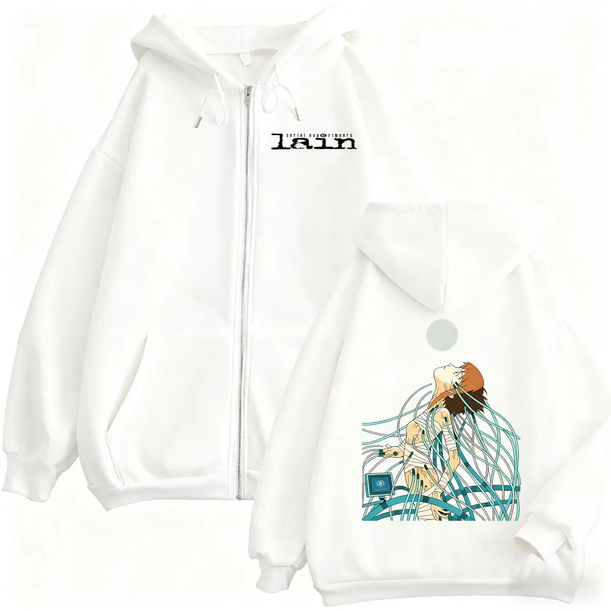 Anime Serial Experiments Lain Graphic Zipper Hoodie Manga Girl Sci Fi Y2k Zip Up Jacket Men Women Cosplay Casual Oversized Coat photo 6