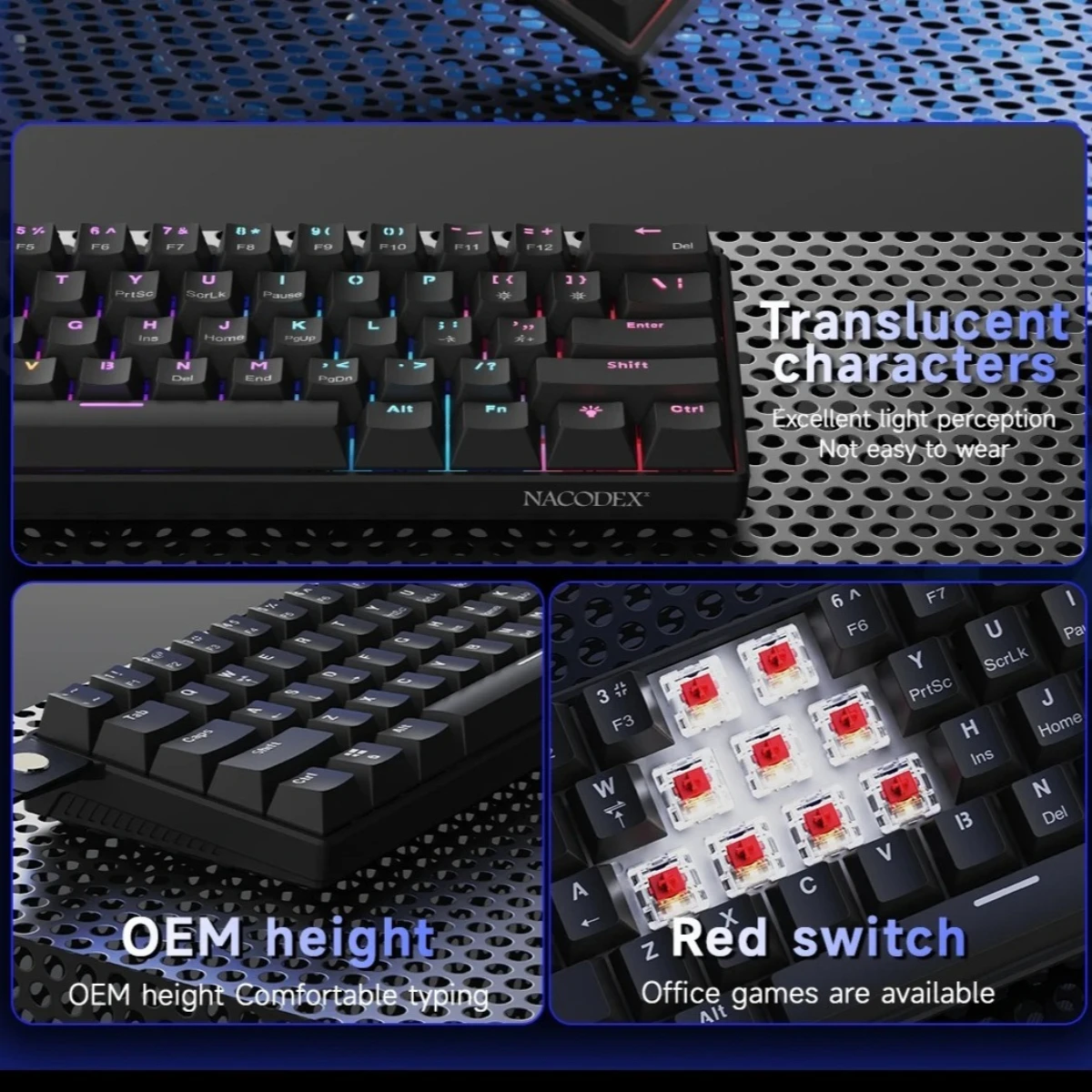 AJAZZ NK61 Wired Mechanical Keyboard 61 Keys 60% Compact  Hot Swappable Red Switch RGB Backlit Portable for Gaming Laptop Gamer photo 5