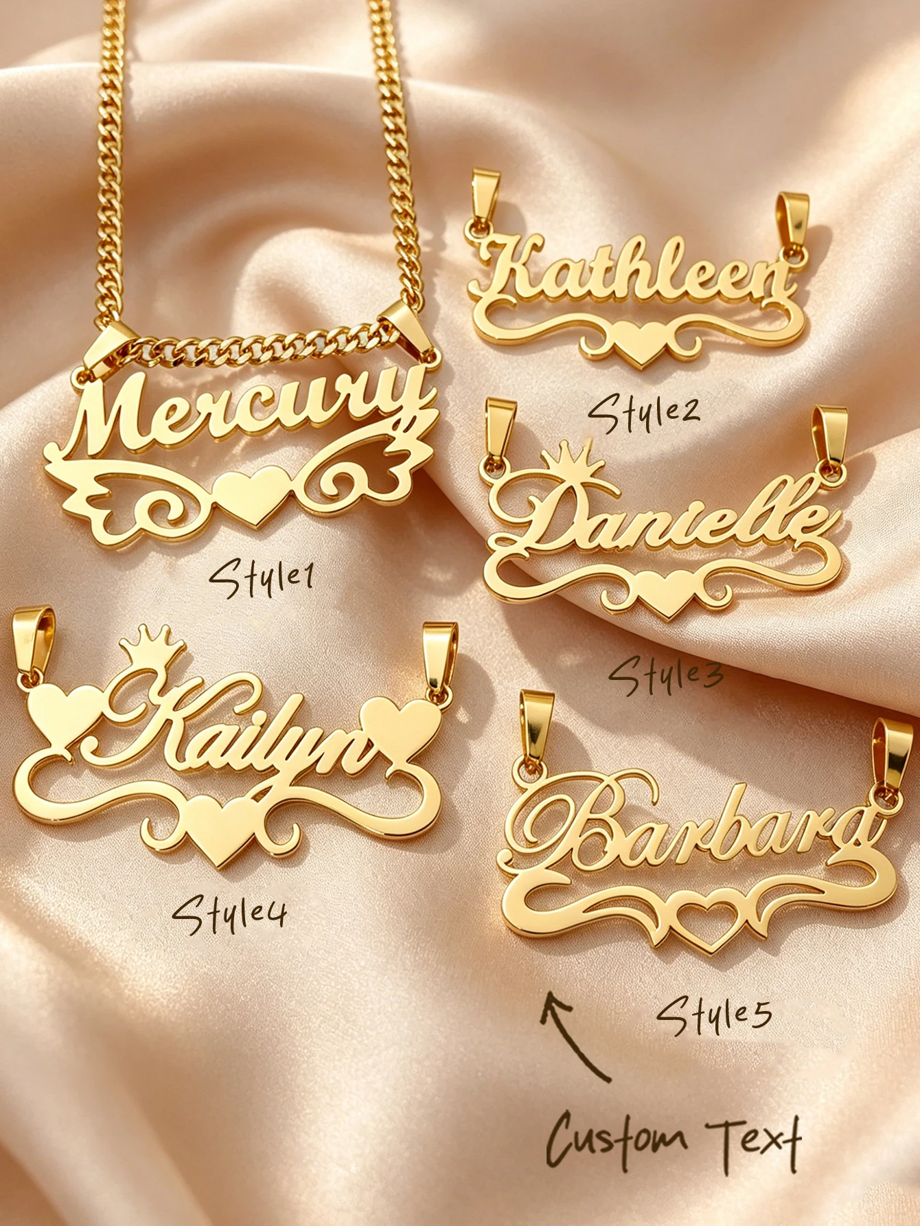 Personalized custom name jewelry necklace, featuring 5 different styles, crafted from 18k gold stainless steel, perfect for ever photo 1