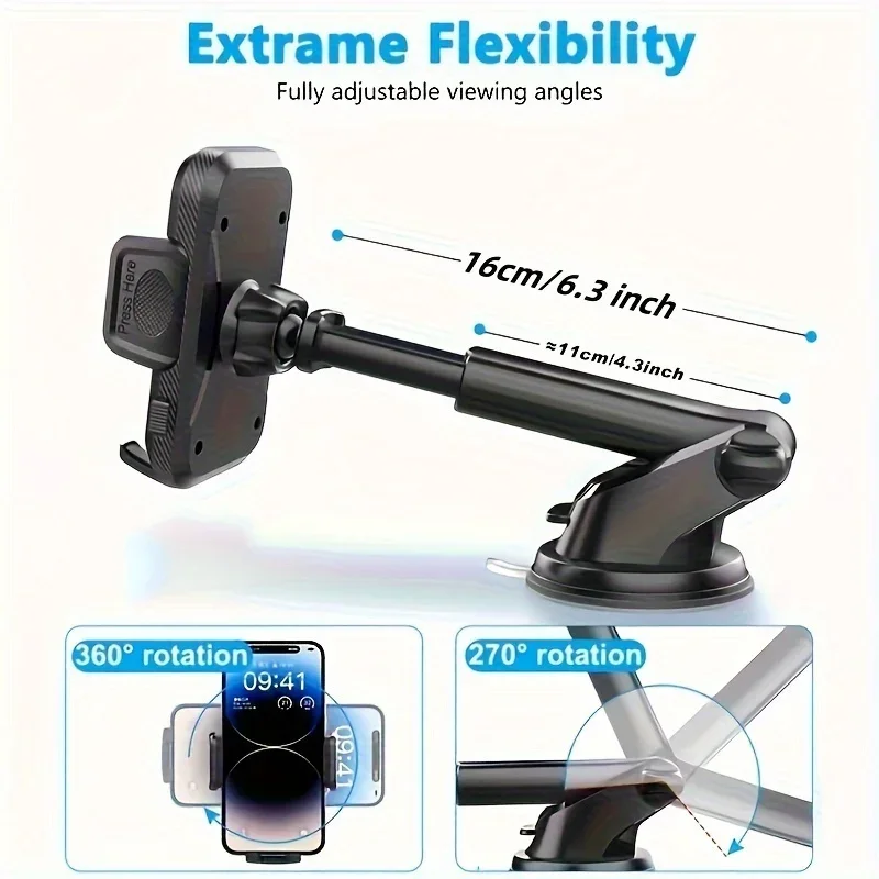 Car Phone Holder Sucker Mount Stand Suction Cup for iPhone15 Xiaomi Huawei Samsung - Universal Mobilephone Bracket Support photo 4