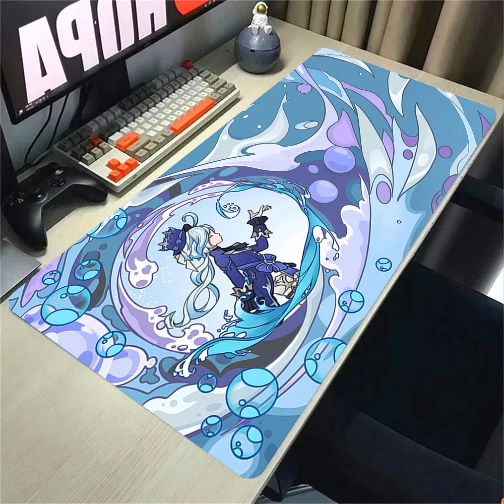 Genshin Impact Furina Anime Game Mousepad Office PC Kawaii Gaming Accessories Keyboard Mouse Pad Laptop 90x40cm Mouse Mat Carpet photo 3