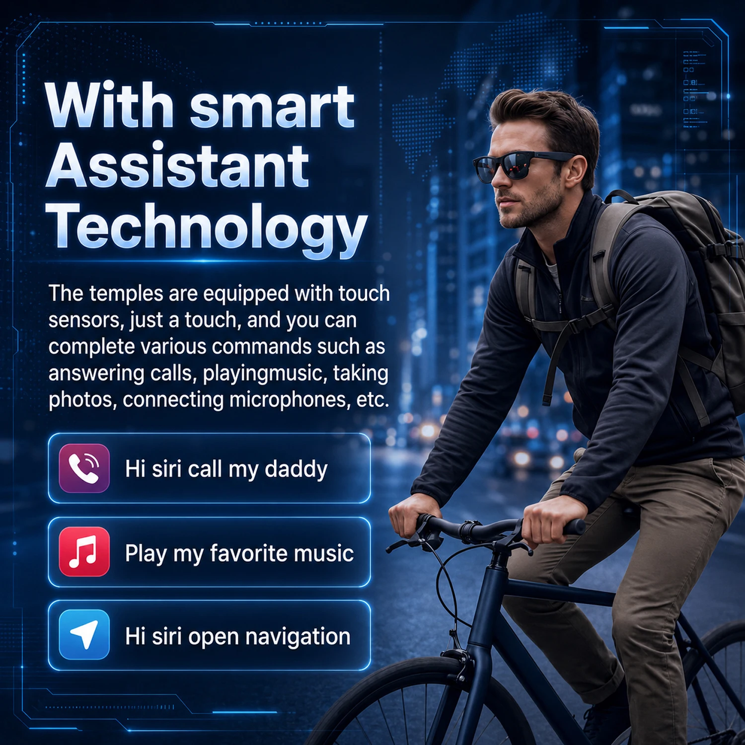 Smart Glasses Hands-Free Calling AI Chat Logging Music Playback Bluetooth Sunglasses for Men Touch Control Selfie Anti Glare photo 4