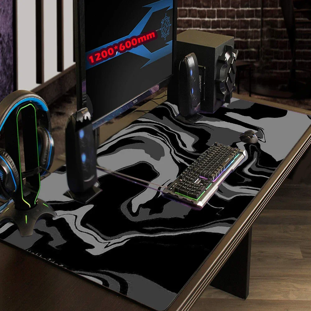 Line Liquid Mouse Pad Gaming Accessories Topographic Table Mat Marble Black Carpet Gray 100x50cm Custom Pc MousePad Desk Mat photo 2