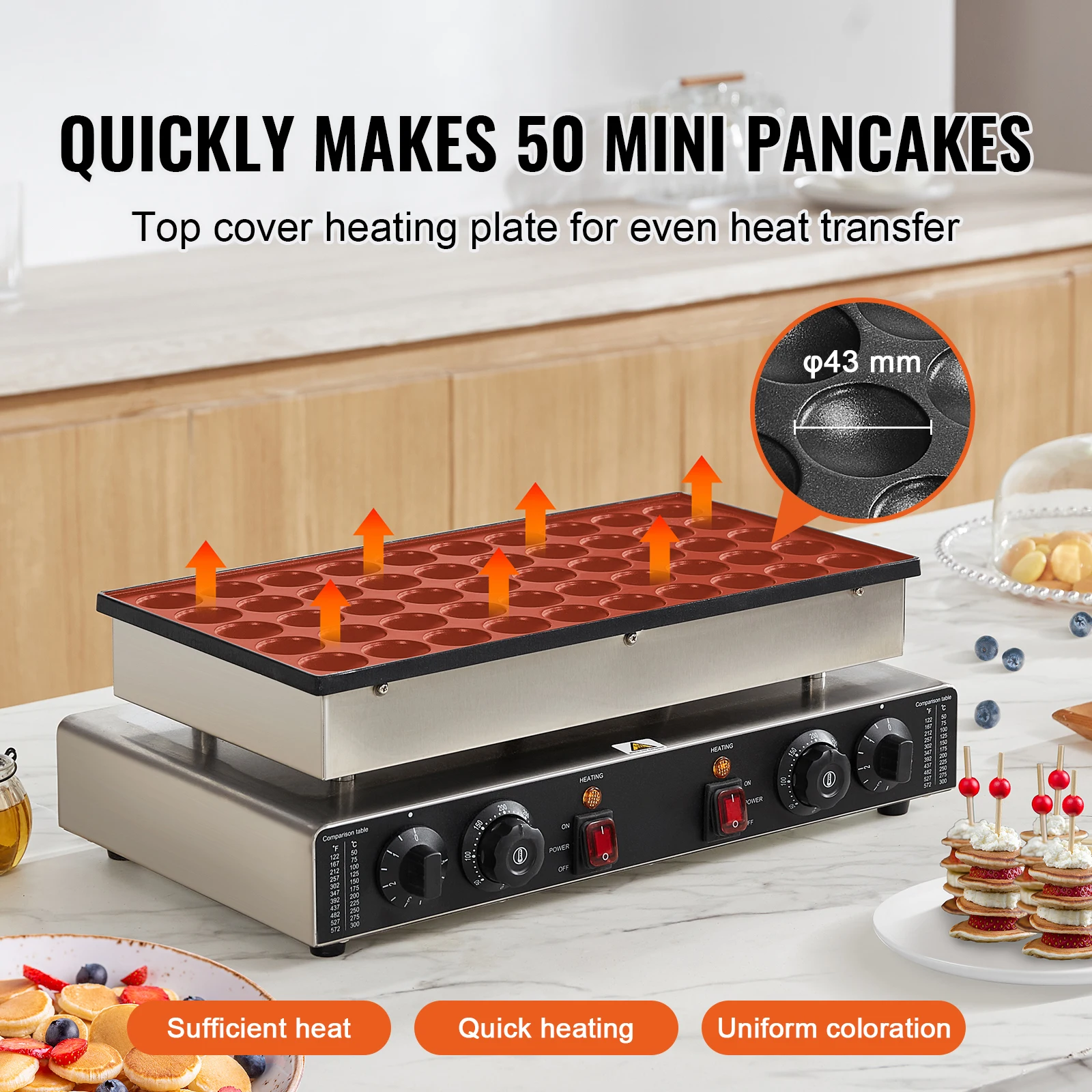 SucceBuy 50Pcs Mini Dutch Pancake Maker Dorayaki Baker Machine Commercial Non-stick Waffle Maker Dual Temp & Time Control photo 2