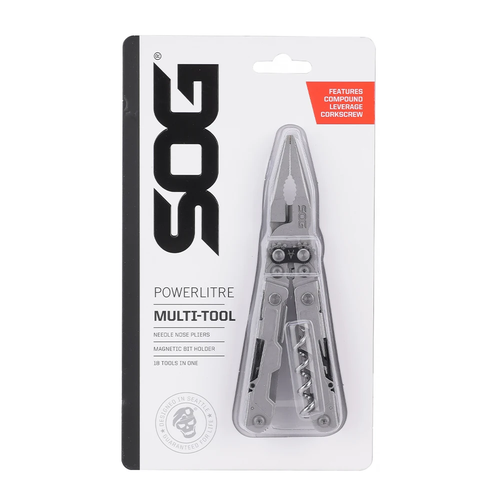 SOG PowerLitre 19 in 1 Mini Multitool Outdoor Pocket Tools W/ Pliers, Scissors, Folding Knife EDC Gear Foldable Camping Supplies photo 6