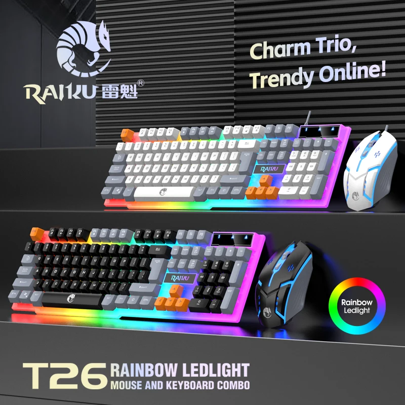 • Keyboard and Mouse with Colorful Light: The Raiku T26 keyboard and mouse set comes with a variety of colorful lights, providin photo 2
