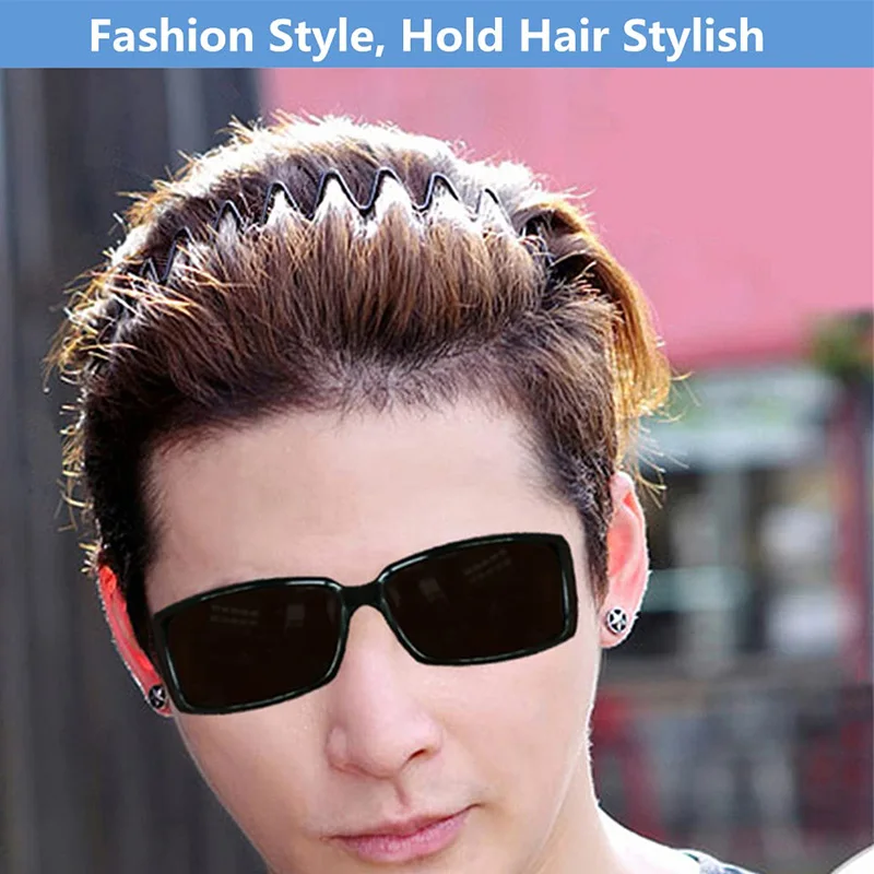 Unisex Black Elastic Non Slip Simple Metal Headbands For Men Women Wavy Hairband Spring Hair Hoop Fashion Hair Accessories photo 3