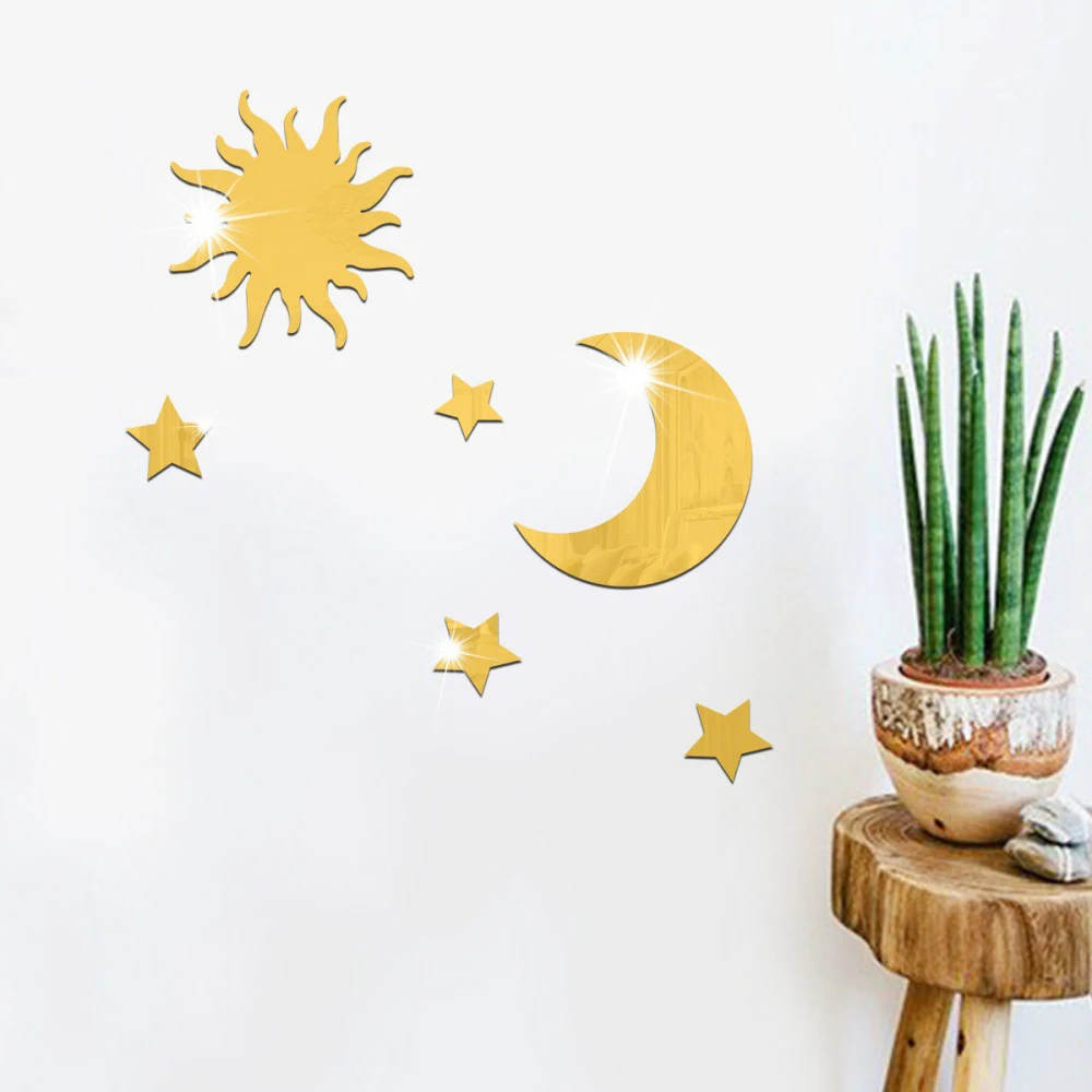 6PCS Star Moon Combination Mirror Acrylic Stereo Self Adhesive Diy Bedroom Living Room Can Be Removed Wall Stickers photo 5