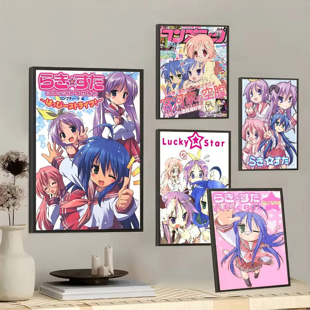 Anime Lucky Star Kawaii Self-adhesive Art Poster Decoracion Painting Wall Art White Kraft Paper Home Decor photo 2