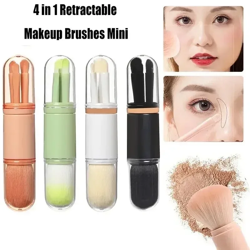 Portable Powder Blusher Brush With Cover 4 in 1 Travel Small Set Makeup Eye Shadow Telescopic Multi-Function Mini Makeup Tool photo 2