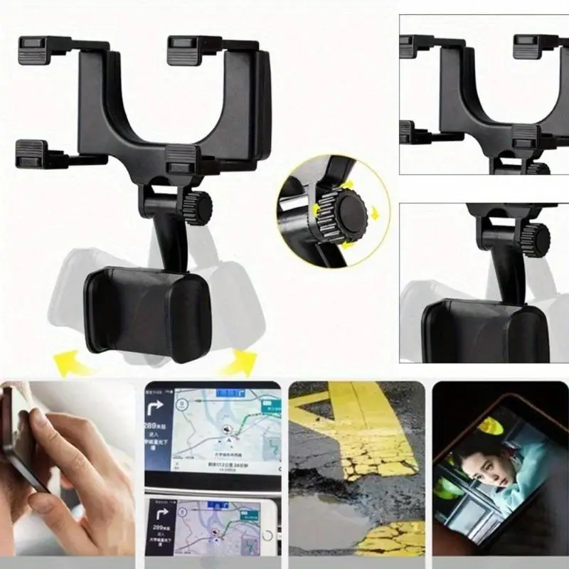 New 360° Car Phone Holder Rearview Mirror Mount Bracket  GPS Mobile Stand Clip Foldable Adjustable Car Cell Phone Support photo 2