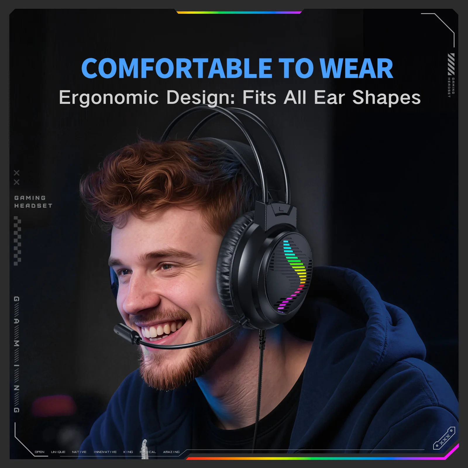 Acinaci J11 Gaming Headset for PS4 PC Xbox One PS5 Switch via 3.5mm Audio Jack, with Mic, LED Light photo 4