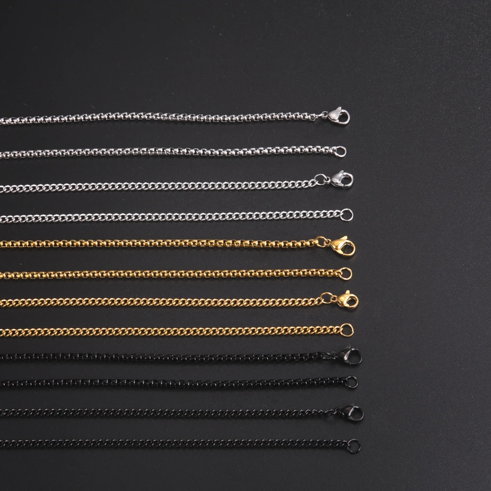 Skyrim Fashion 60cm Long Box Chain Necklace Men Stainless Steel Black Gold Color Link Chains Basic Punk Jewelry Wholesale photo 2