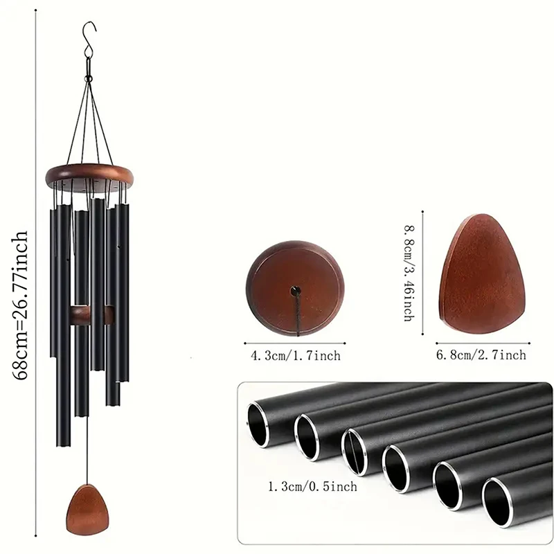 Classic 26 Inch Aluminum Pipe Wind Chimes With Wooden Hanging Tag Farmhouses Terraces Gardens Balcony Corridor Decoration photo 6