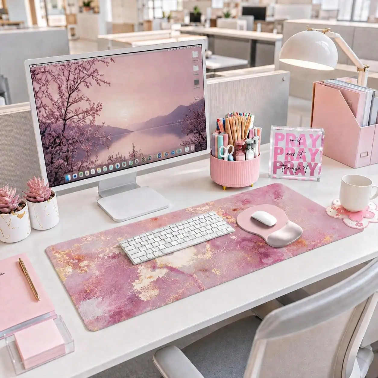 Desk Decor Set Of 7, Office Decor, Girly Desk Organizer And Accessories | Large Mouse Pad With Wrist Rest Set, Desk Accessories Decor, Office Supplies photo 4